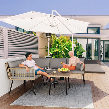 DWVO 5 PCS Patio Furniture Set, Outdoor Wicker Conversation Sectional L-Shaped Sofa with 5 Seater for Backyard,