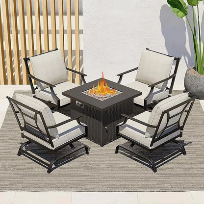 Grand Patio Outdoor 5-Piece Patio Furniture Sets with 30in Steel Square Propane Fire Pit Table, Gray