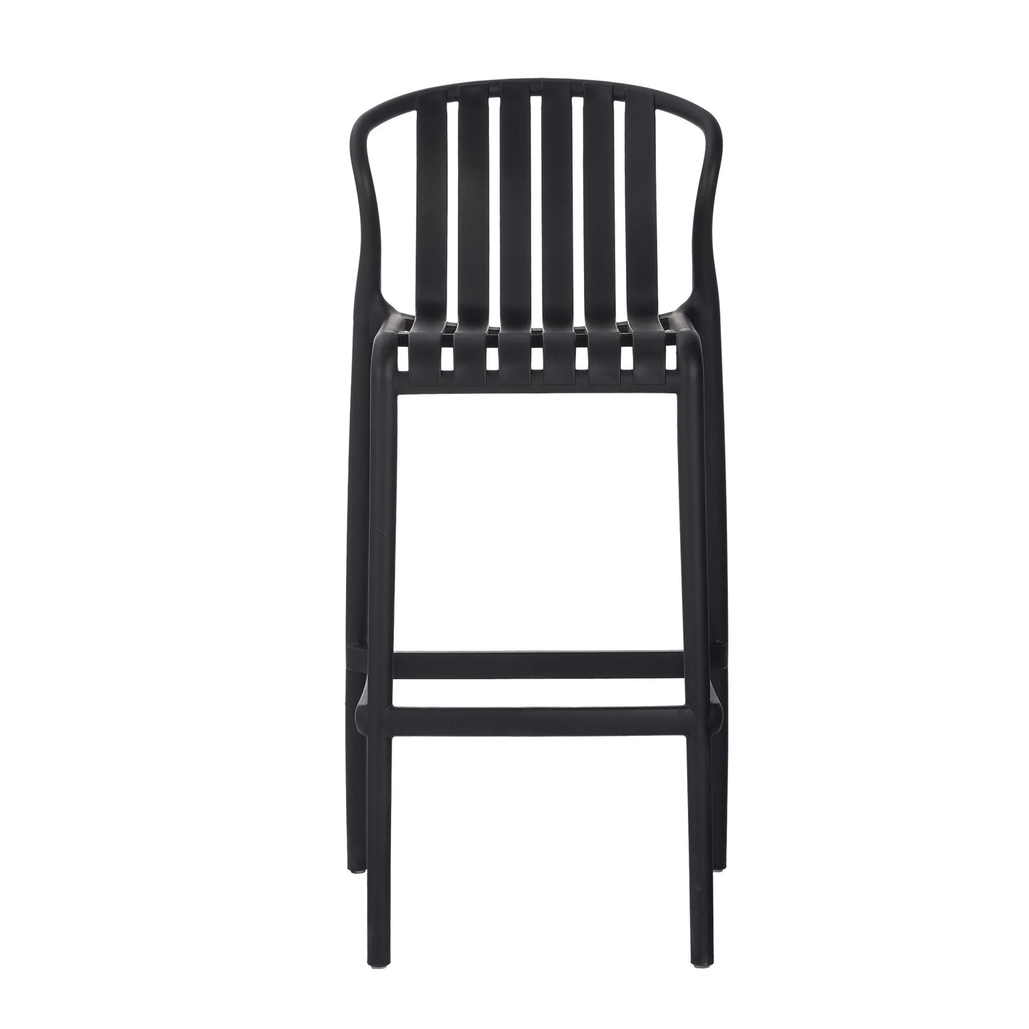 Orion 29.5" Modern Outdoor Patio Bar Stools, Perforated Slat Back, Black, Set of 2