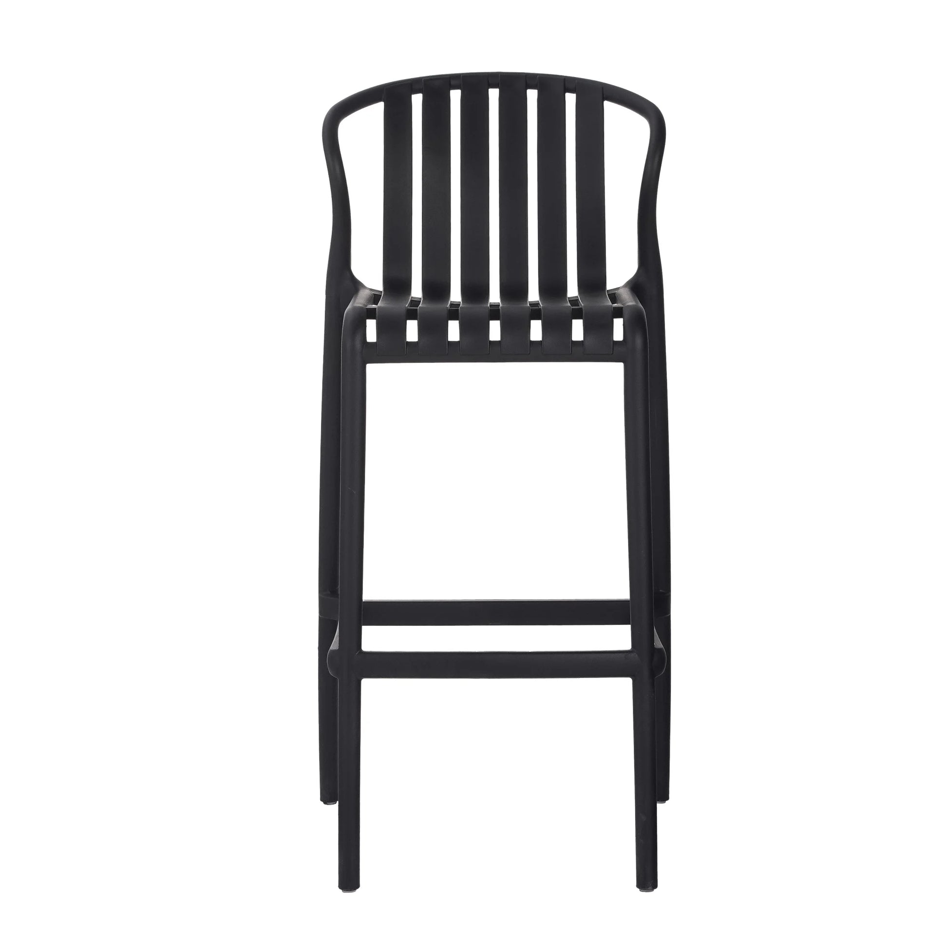 Orion 29.5" Modern Outdoor Patio Bar Stools, Perforated Slat Back, Black, Set of 2