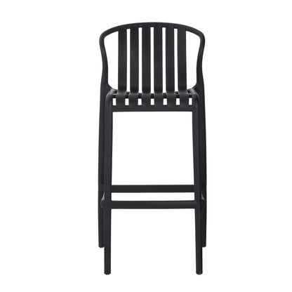 Orion 29.5" Modern Outdoor Patio Bar Stools, Perforated Slat Back, Black, Set of 2