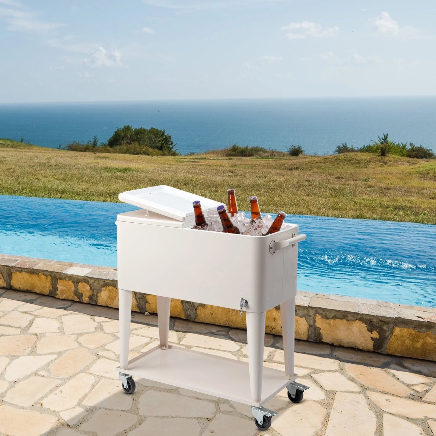 GoDecor Patio Cooler Cart Cold and Refreshing with this Convenient Rolling Cooler Cart,Rolling Cooler Cart