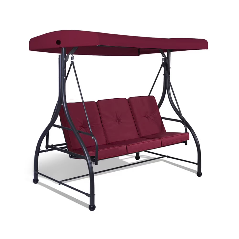 GVN 3 Seats Converting Outdoor Swing Canopy Hammock with Adjustable Tilt Canopy-Black, Porch Swing Hanging Bench, Outdoor Swing Bench for Patio, Yard, Garden