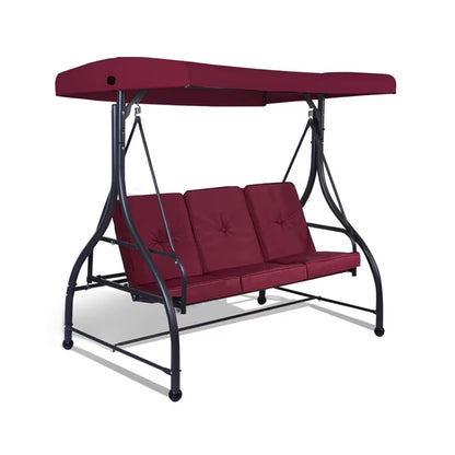 GVN 3 Seats Converting Outdoor Swing Canopy Hammock with Adjustable Tilt Canopy-Black, Porch Swing Hanging Bench, Outdoor Swing Bench for Patio, Yard, Garden