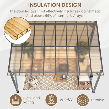 Amopatio 10' x 10' Gazebo, Hardtop Wall Mounted Lean to Gazebo Pergola for Patio, Large Aluminum Pergola Awnings for Decks, Patio, Backyard, Porch
