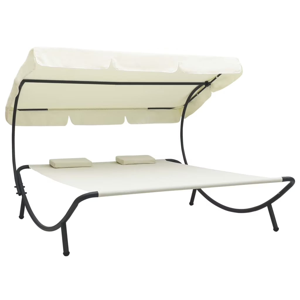 vidaXL Outdoor Double Chaise Lounge Patio Lounge Bed with Canopy and Pillows