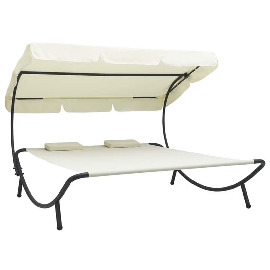 vidaXL Outdoor Double Chaise Lounge Patio Lounge Bed with Canopy and Pillows