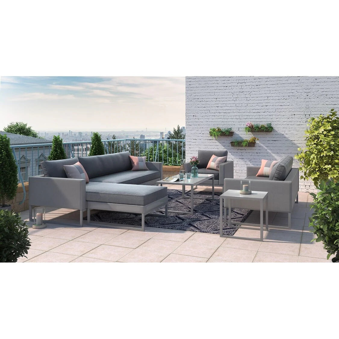 Elle Decor Tropez 2 Pc Outdoor Patio Sectional Set with Cushions, Gray