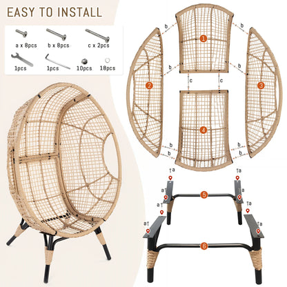 RADIATA 440 lbs Outdoor Egg Chair with Foot Rest & Ottoman, Wicker Patio Egg Chair for Indoor or Garden,Beige