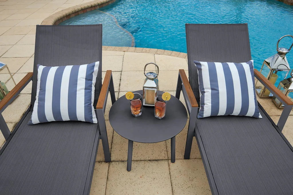 Milan 3-Piece Aluminum Outdoor Patio Furniture Chaise Lounge Chair Set in Charcoal w/Two Chaise Lounge Chairs and Side Table