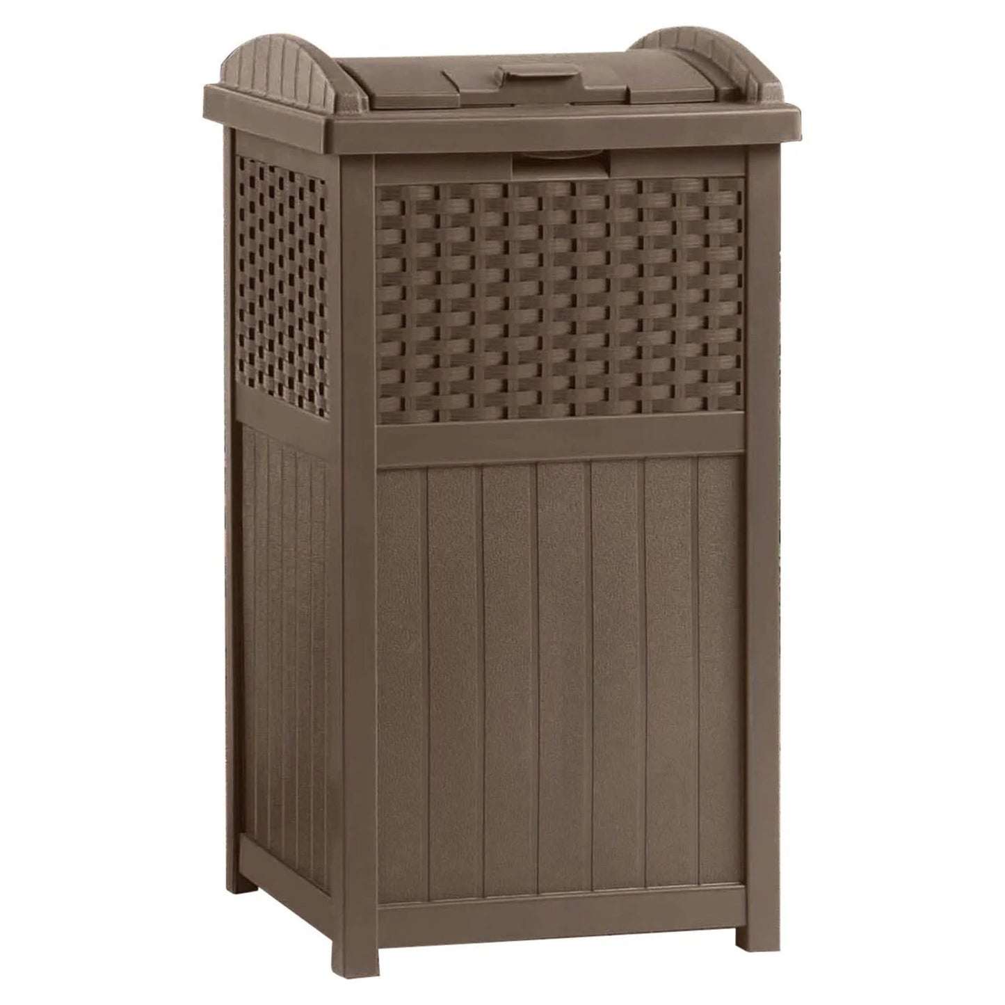 Suncast 77 Quart Patio Cooler w/Cabinet and Basket w/Wicker Trash Hideaway