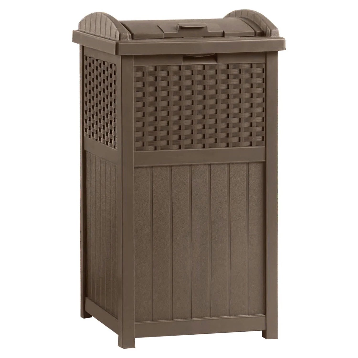 Suncast 77 Quart Patio Cooler w/Cabinet and Basket w/Wicker Trash Hideaway
