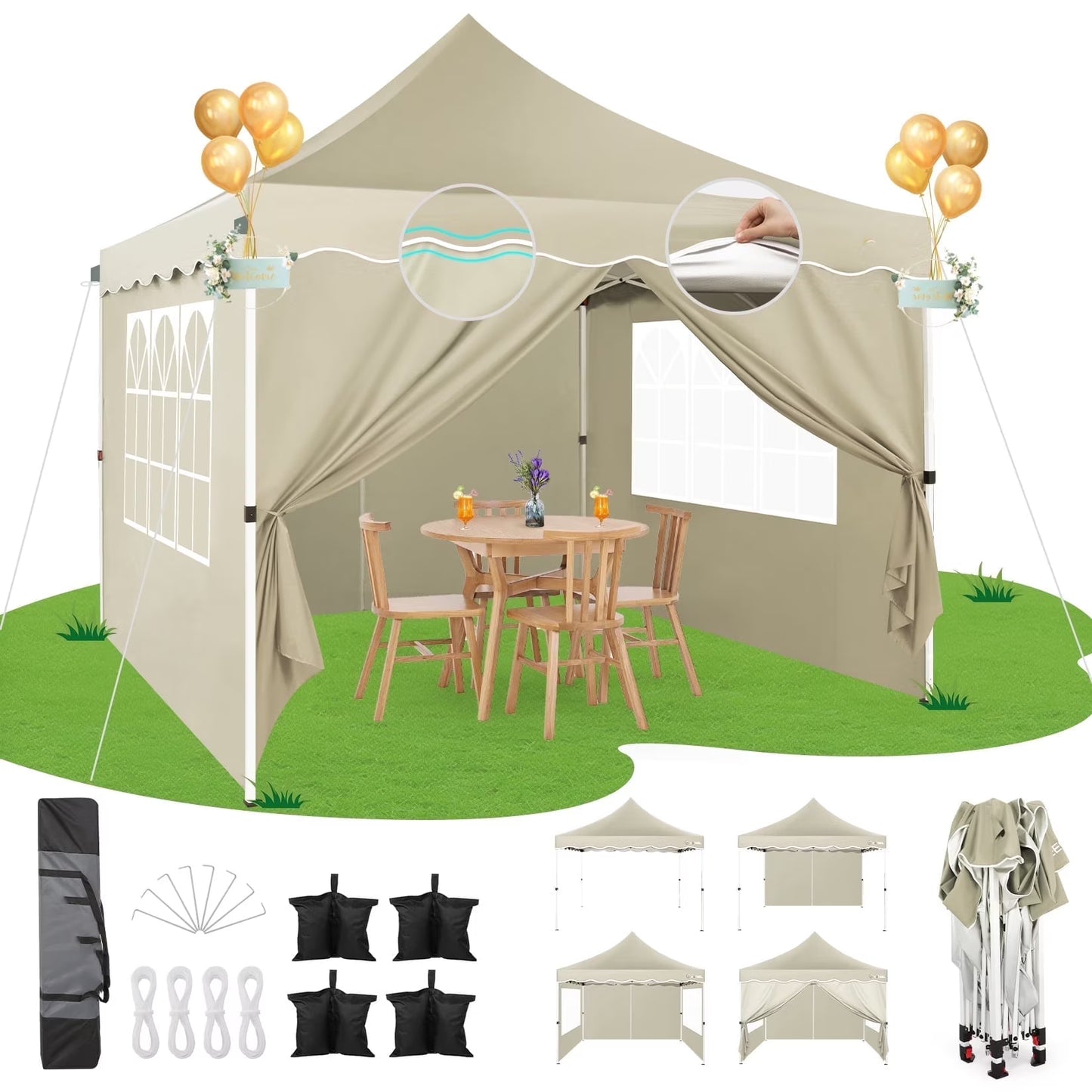 HOTEEL 10x20 Pop up Canopy Tents with Removeble Sidewalls,Outdoor Gazebo with Wheeled Bag & 4 Sandbags,for Patio,Wedding,Backyard,Camping,Parties,Event,Black