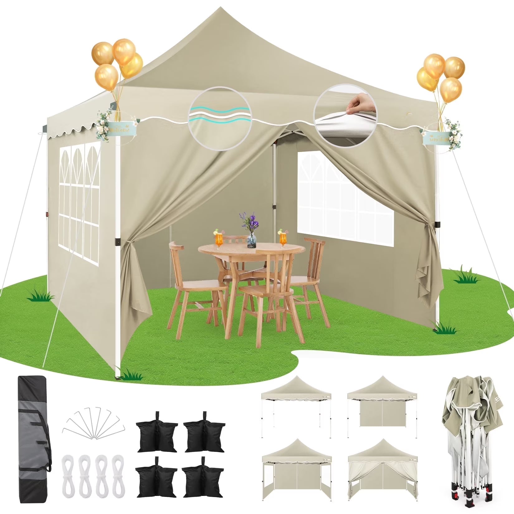HOTEEL 10x20 Pop up Canopy Tents with Removeble Sidewalls,Outdoor Gazebo with Wheeled Bag & 4 Sandbags,for Patio,Wedding,Backyard,Camping,Parties,Event,Black