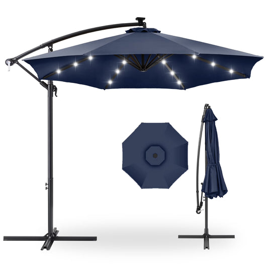 Best Choice Products 10ft Solar LED Offset Hanging Outdoor Market Patio Umbrella w/Adjustable Tilt - Navy Blue