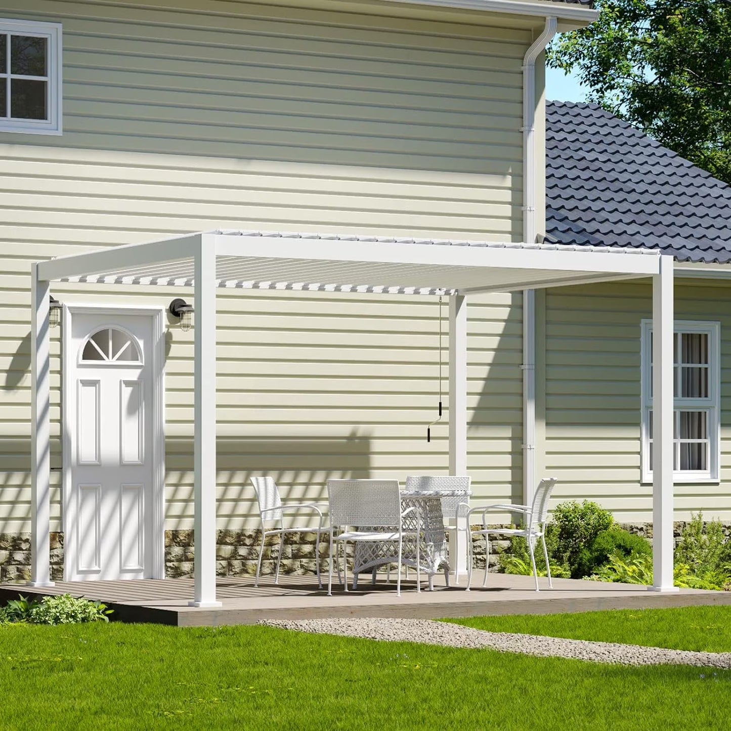 Mirador 10'x 10' 111S Outdoor Aluminum Pergola w/Adjustable Rainproof Louver for Garden, Patio, Backyard, Takasho/Wood Grain