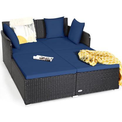 Giantex Rattan Daybed Patio Loveseat Sofa Set , Wicker Patio Furniture w/Padded Cushion & and Sturdy Foot, Red