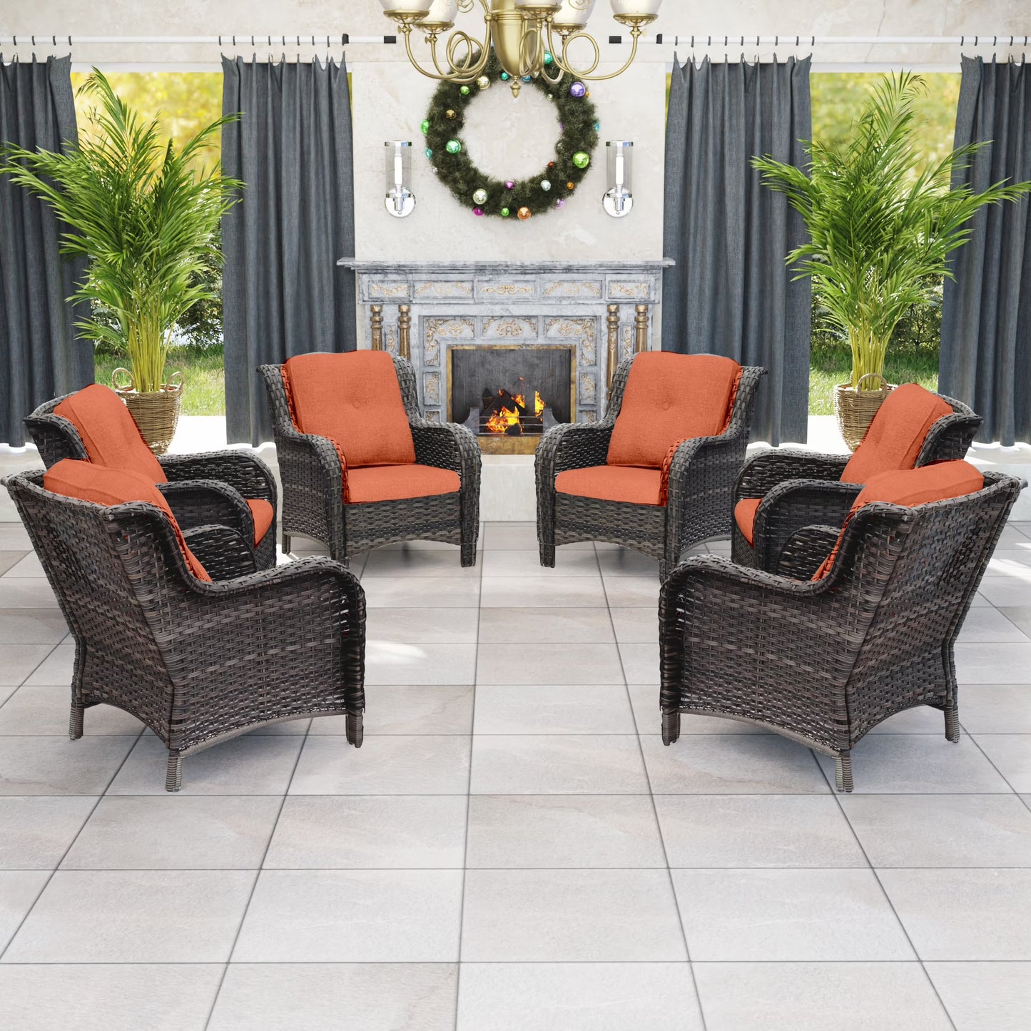Meetleisure Patio Wicker Outdoor Lounge Chair with Cushion(Set of 2), Navy