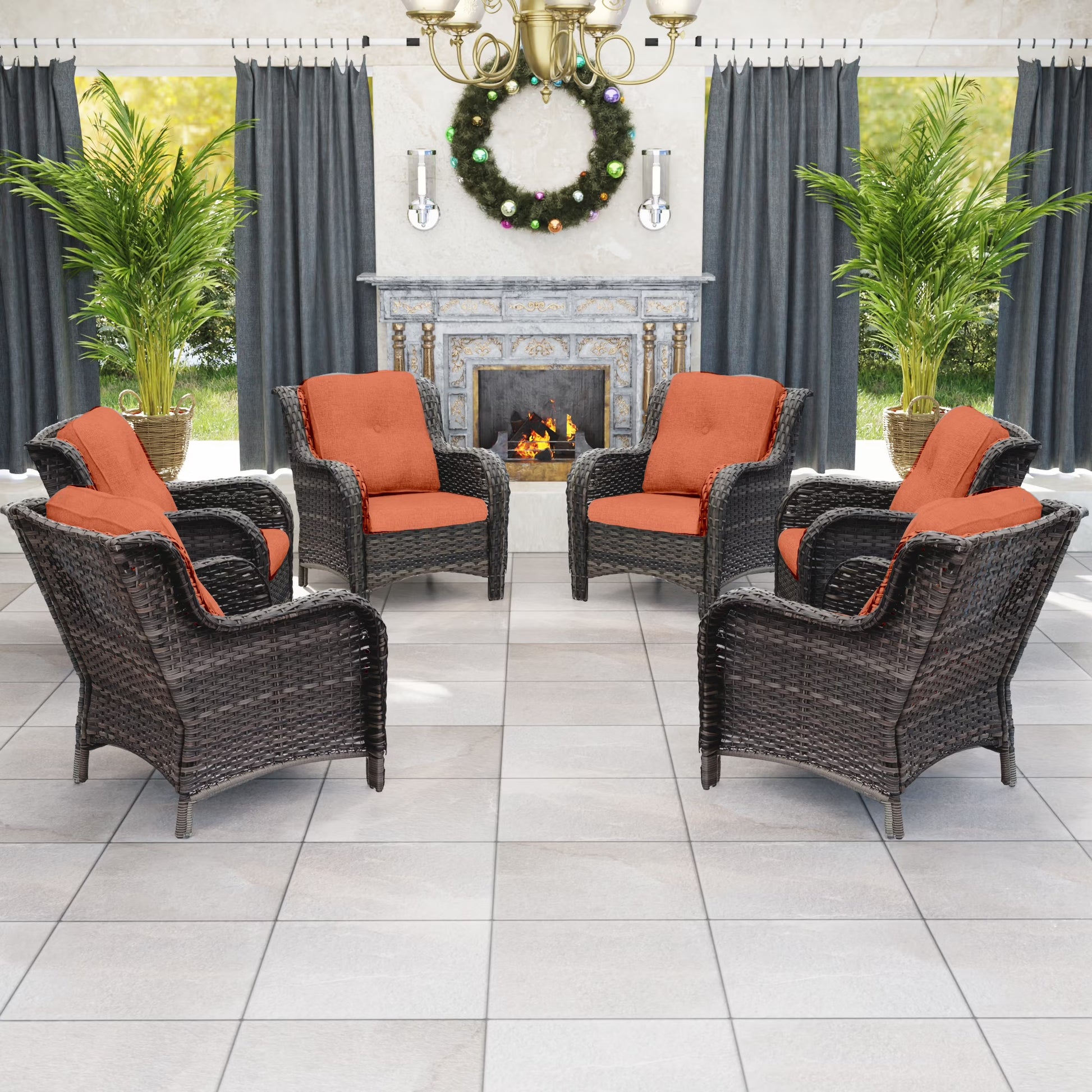 Meetleisure Patio Wicker Outdoor Lounge Chair with Cushion(Set of 2), Navy