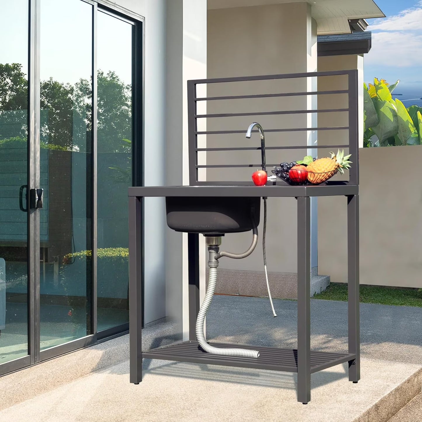 Domi Outdoor Kitchen Series 5-Piece Modular Outdoor Kitchen, Aluminum Storage Islands Sink Table, Corner Bar Cabinet Grill Storage Cabinet with Protective Cover, Outdoor Kitchen for Deck, Patio, Backy