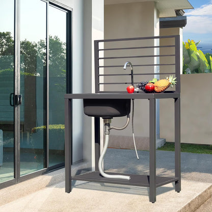 Domi Outdoor Kitchen Series 5-Piece Modular Outdoor Kitchen, Aluminum Storage Islands Sink Table, Corner Bar Cabinet Grill Storage Cabinet with Protective Cover, Outdoor Kitchen for Deck, Patio, Backy