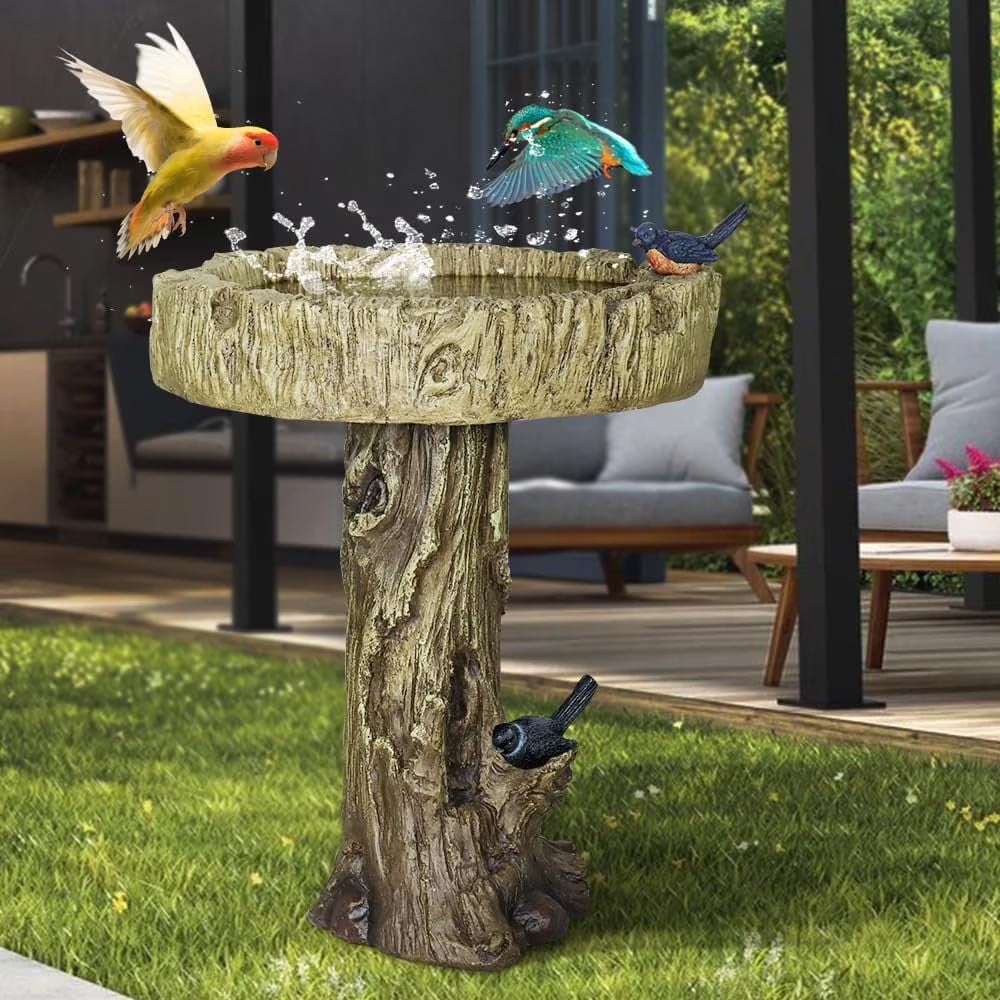 24.4" H Cement Bird Bath for Garden- Fibre Reinforced Concrete Bird Baths for Outdoors, Large Size Vintage Carved Pedestal Birdbath for Patio, Yard, Lawn -20 in. Dia. X 24.4 in. H Bird Fountain
