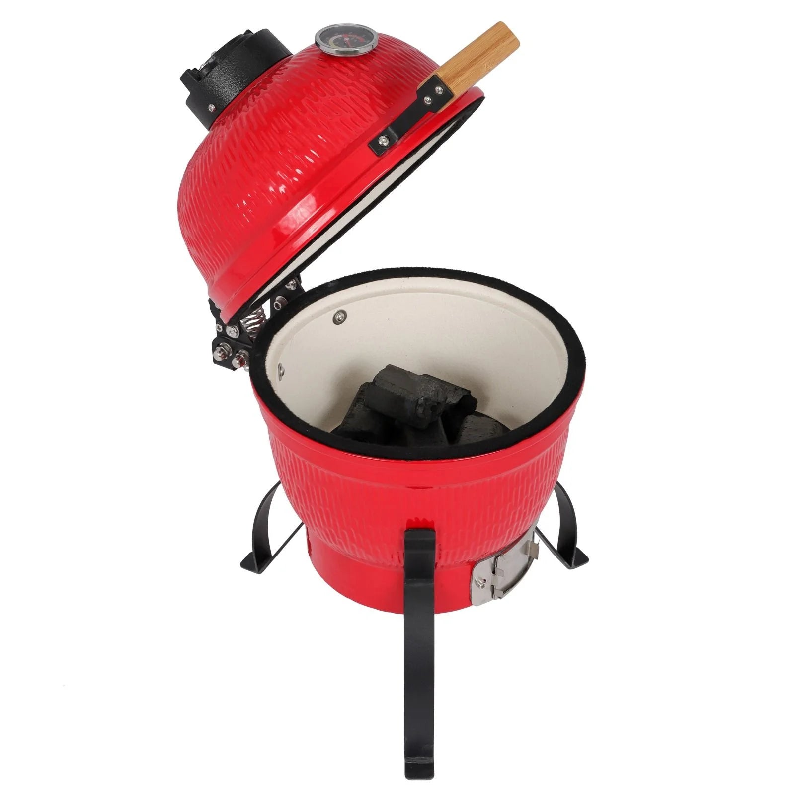 13 Inch Orange Ceramic Charcoal Grill Round Kamado Style BBQ Cooker Portable Outdoor Smoker Barbecue Grill for Patio Garden Backyard Camping Cooking with Vents and Temperature Control Grill Rack
