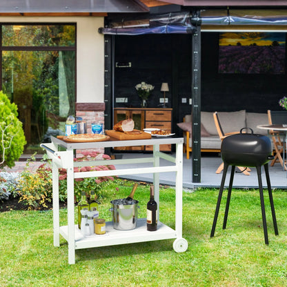 TORVA Outdoor Prep Cart Dining Table for Pizza Oven, Patio Grilling Backyard BBQ Grill Cart, White
