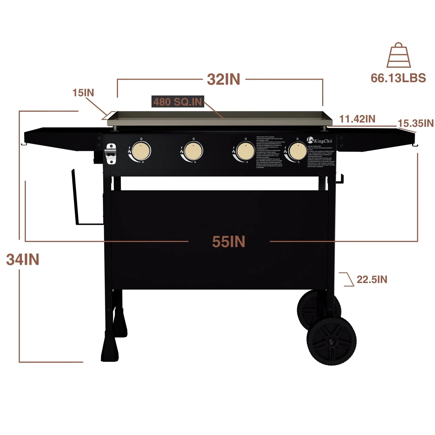 KingChii 4-Burner 32" Propane Griddle Outdoor Flat Top Gas Grill Griddle with Hard Cover for Camping, Tailgating, BBQ, Parties, Backyard & Patio