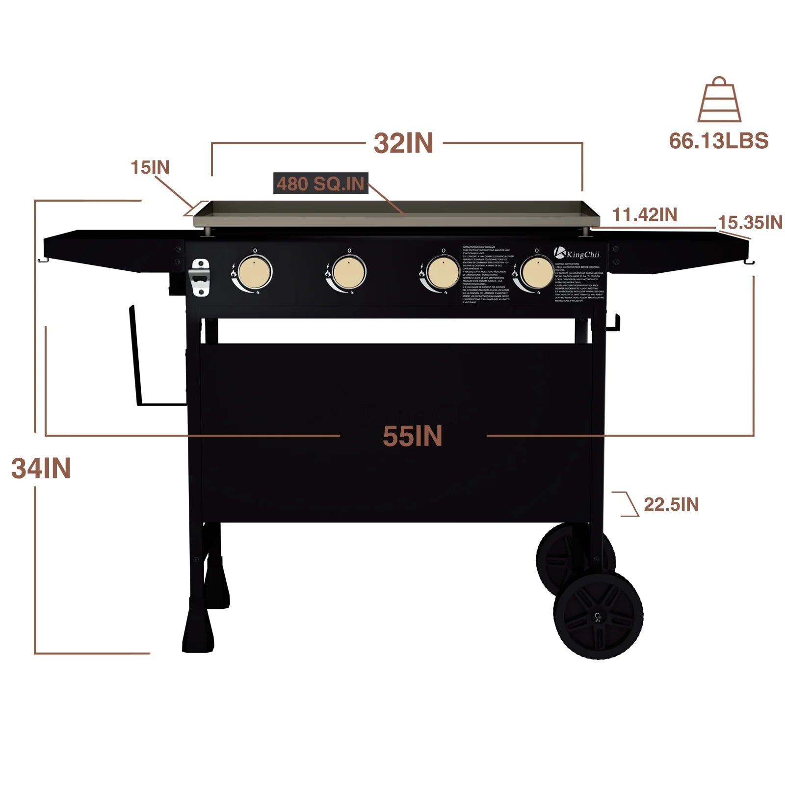KingChii 4-Burner 32" Propane Griddle Outdoor Flat Top Gas Grill Griddle with Hard Cover for Camping, Tailgating, BBQ, Parties, Backyard & Patio