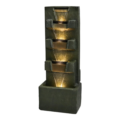 39.3-in High Floor Waterfall Fountain with LED Lights 5-Tier Water Fountain Outdoor Indoor Fiber Reinforced Concrete Fountain for Modern Patio Decor Garden, House, Office, Garden, Home Art Decor