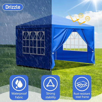 INDSUMOT Outdoor Party Tent, Patio Canopy Tent Gazebo with Removable Sidewalls Instant Event Tent for Cater Events Wedding Birthday Pavilion Beach BBQ(blue-6 walls,10'x20')