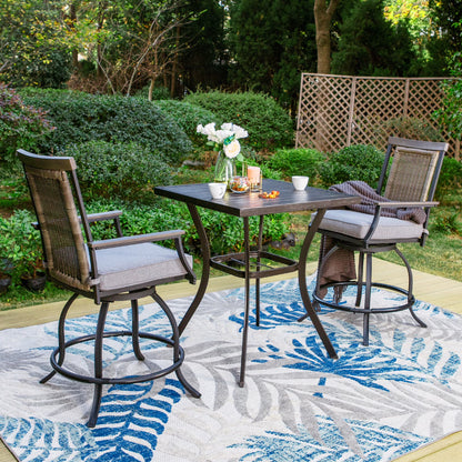Sophia & William 3 Pieces Patio Outdoor Bar Stools Bistro Set Rattan Wicker Chairs & Square Metal Table Furniture Set