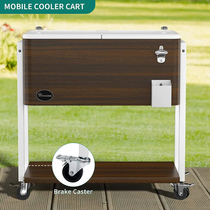Dextrus 80 Quart Rolling Cooler Cart with Bottle Opener Drainage, Portable Patio Cooler Rolling on Wheels, Outdoor Rolling Beverage Cart Drink Cooler for Patio Pool Deck Party BBQ Cookouts