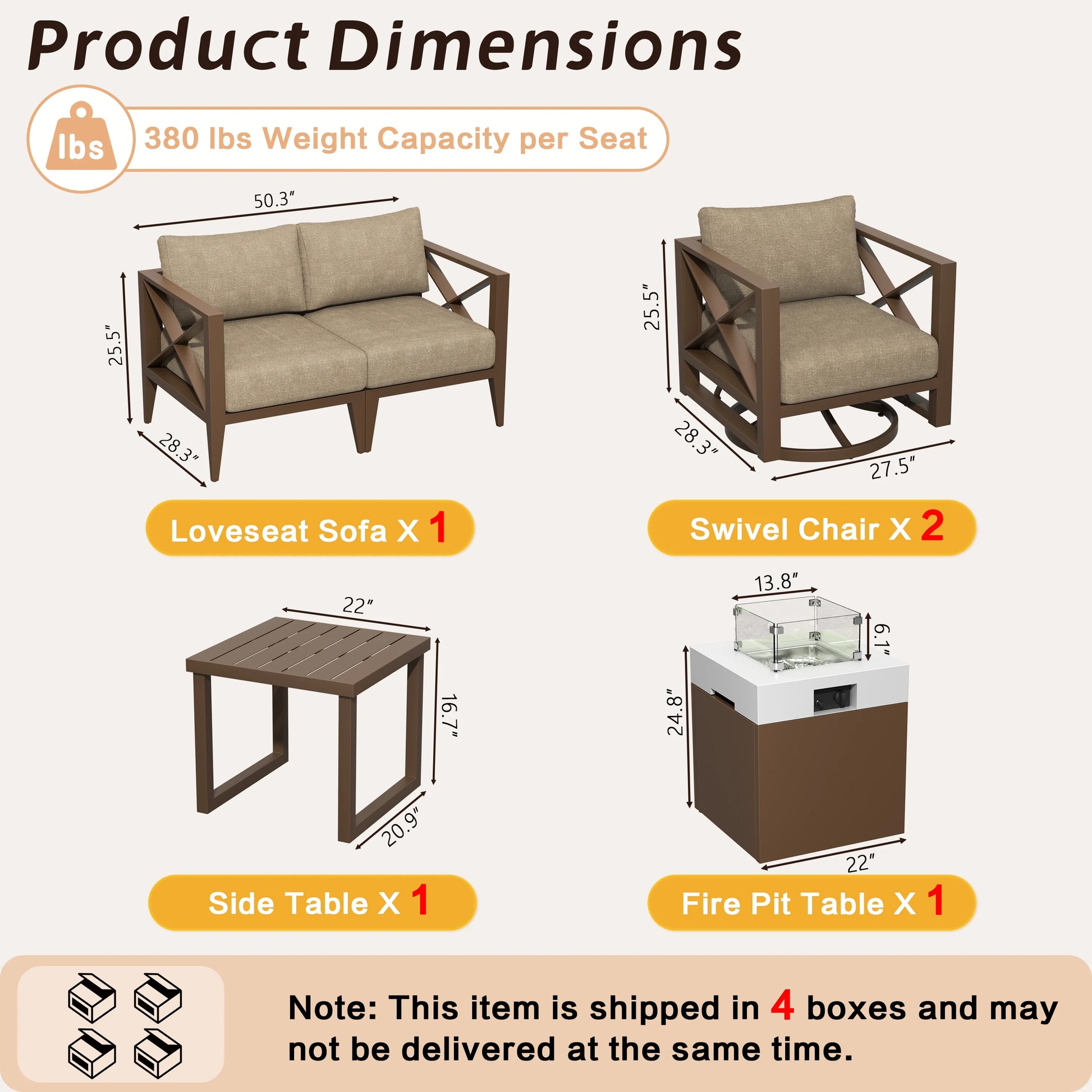 MBY Outdoor Aluminum Patio Furniture Set, 2-Seats Patio Conversation Sofa Set with 1 Coffee Table, All Weather for Pool, Balcony, Garden-White