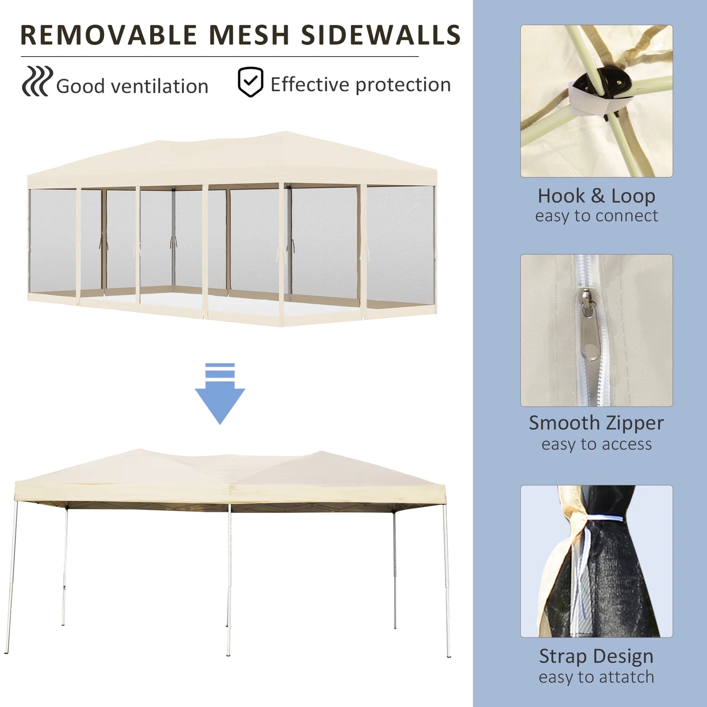 Outsunny 10' x 20' Pop Up Canopy Tent with Netting, Heavy Duty Large Party Tent, Instant Sun Shelter with Carry Bag for Backyard Garden Patio, Beige