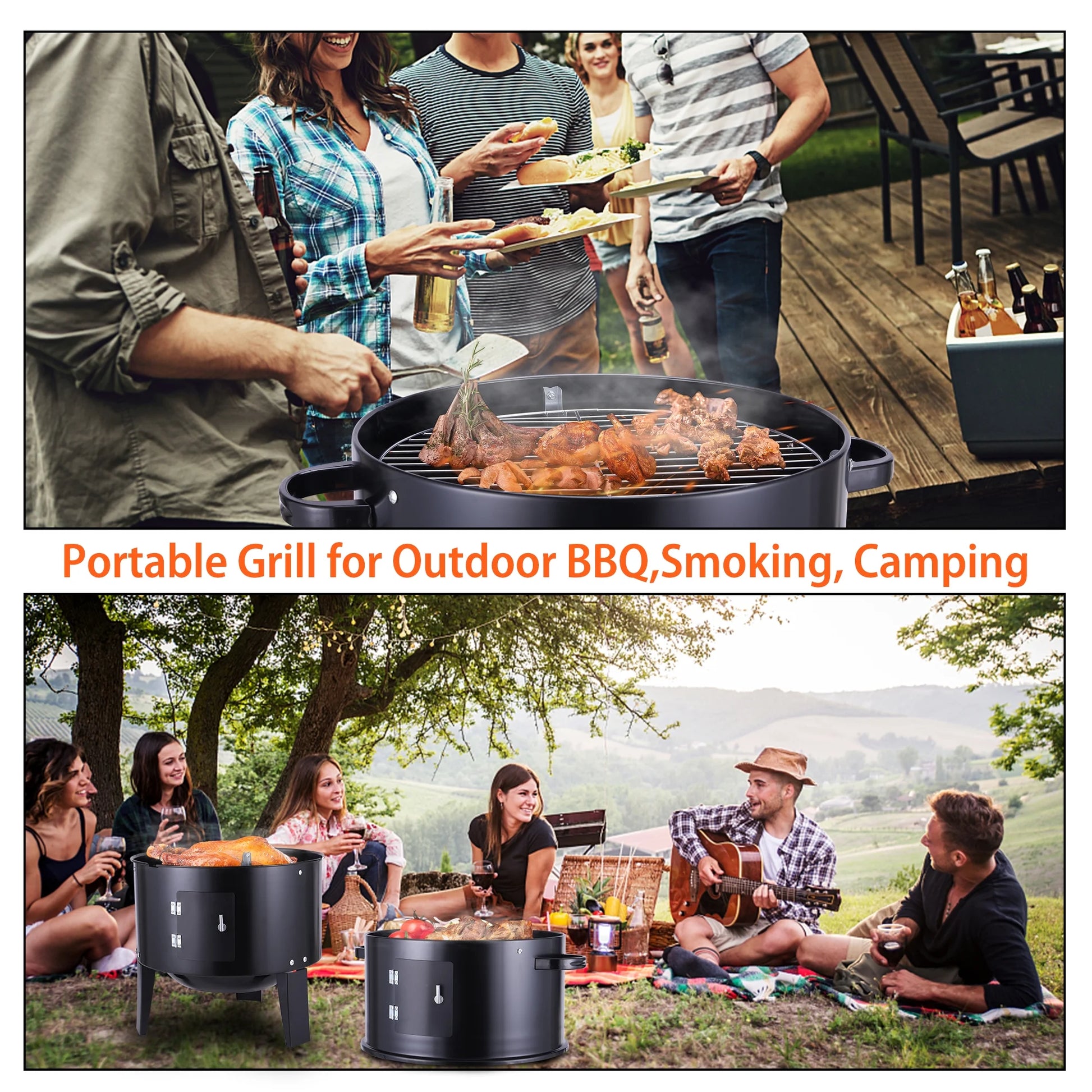 Metal Outdoor Cooking Grill BBQ Charcoal Grill With Lid Smoker Grill for Backyard Patio Camping Picnics