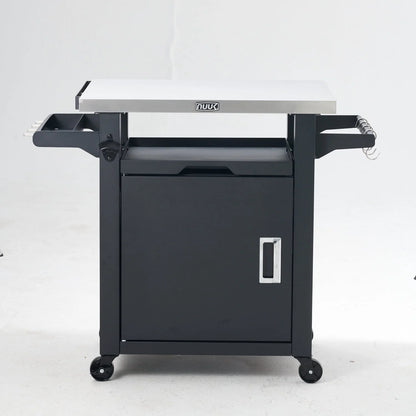 Deluxe 30IN Outdoor Rolling Grill Cook Station, Bar Table with Patio Storage Cabinet and Outdoor Dining Table, Black