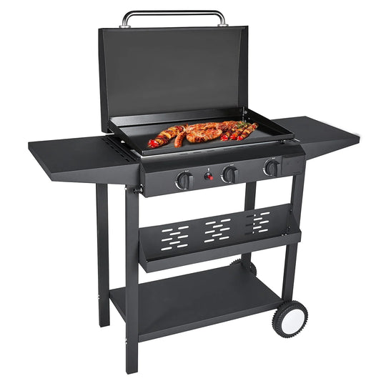 SUGIFT 3 Burner BBQ Propane Gas Grill, Stainless Steel 32,700 BTU Patio Garden Barbecue Grill, Black