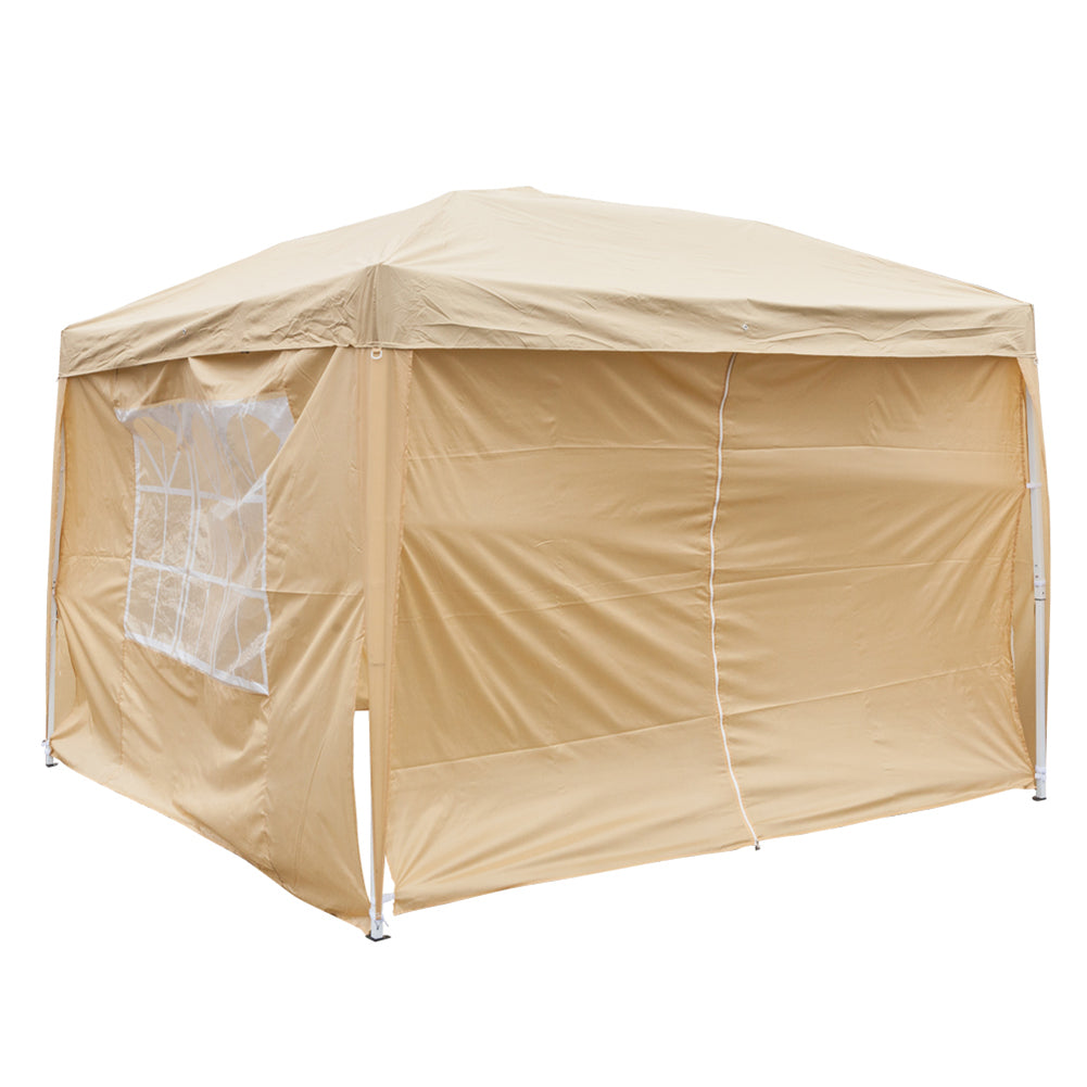 Spaco 10x10 FT pop up canopy with 2 Windows And 2 Doors, Instant Canopies Portable Gazebo UV Resistant Waterproof Enclosed Canopy Tent for Outdoor Events, Patio, Backyard, Party, Khaki