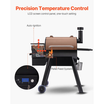 KFFKFF 575 sq in Wood Fired Pellet Grill and Smoker, BBQ Grills LCD Screen Controller for Outdoor Cooking, Patio and Backyard, Bronze Black