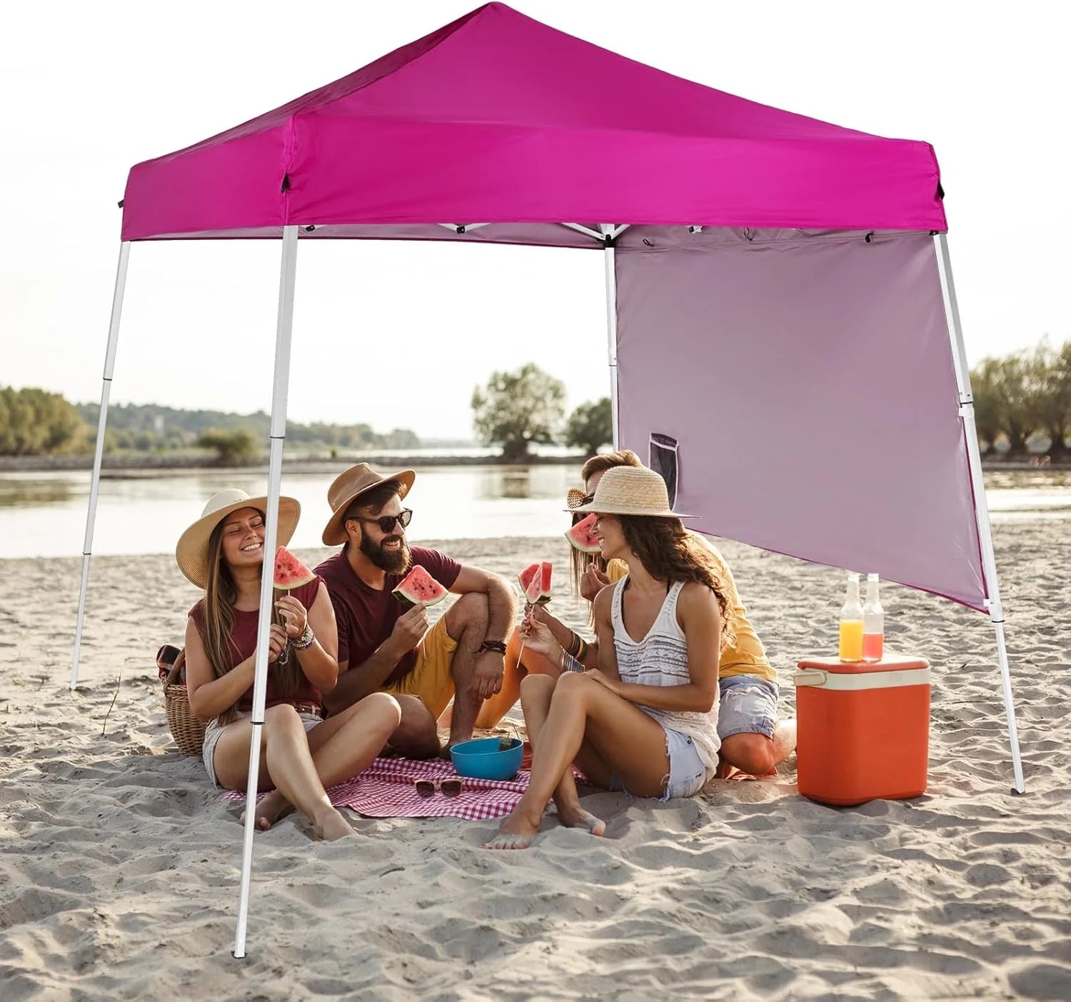 YUONAO 6x6 ft Pop Up Canopy Tent with Sidewall and Backpack, Slant Leg Portable Gazebo for Patio, Backyard, Camping & Outdoor Events, Easy Setup Shelter (Pink)