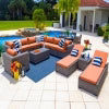 Tuscany 19-Piece Resin Wicker Outdoor Patio Furniture Combination Set with Sectional Set, Round Dining Set, and Chaise Lounge Set (Half-Round Gray Wicker, Polyester light Gray)