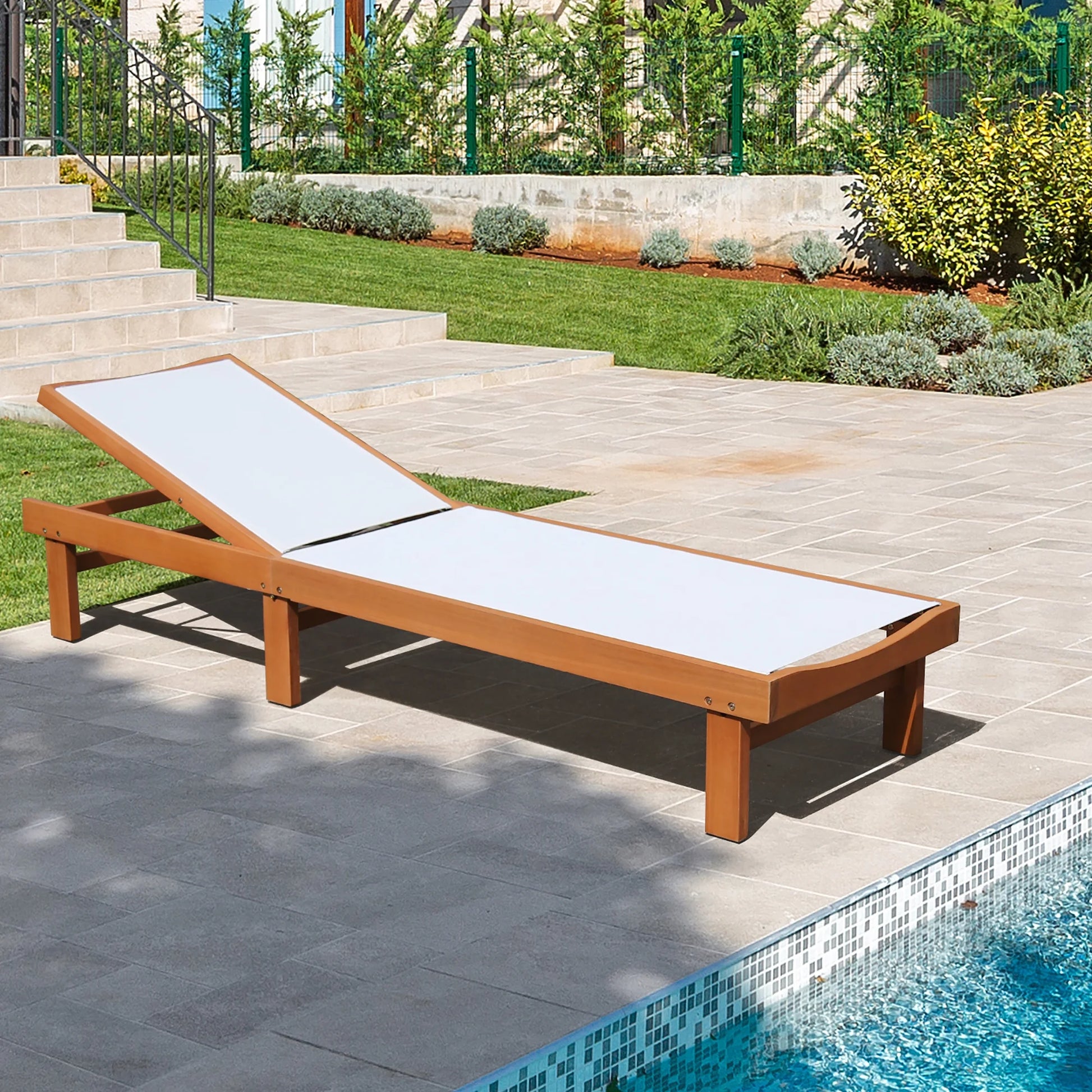 Gymax 2PCS Patio Wooden Chaise Lounge Chair Recliner w/Adjustable Backrest