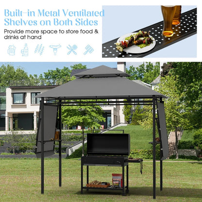 GVN 13.5 x 4 Feet Patio BBQ Grill Canopy Canopy with Dual Side Awnings-Gray, Outdoor Patio Canopy with Hardtop Roof for Garden, Backyard and Deck