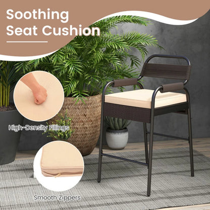 Spaco 5 Piece Rattan Counter Set with 4 Stools and Polywood Bar Table, Outdoor Chairs, Patio Chair, Outdoor Patio Furniture-Brown