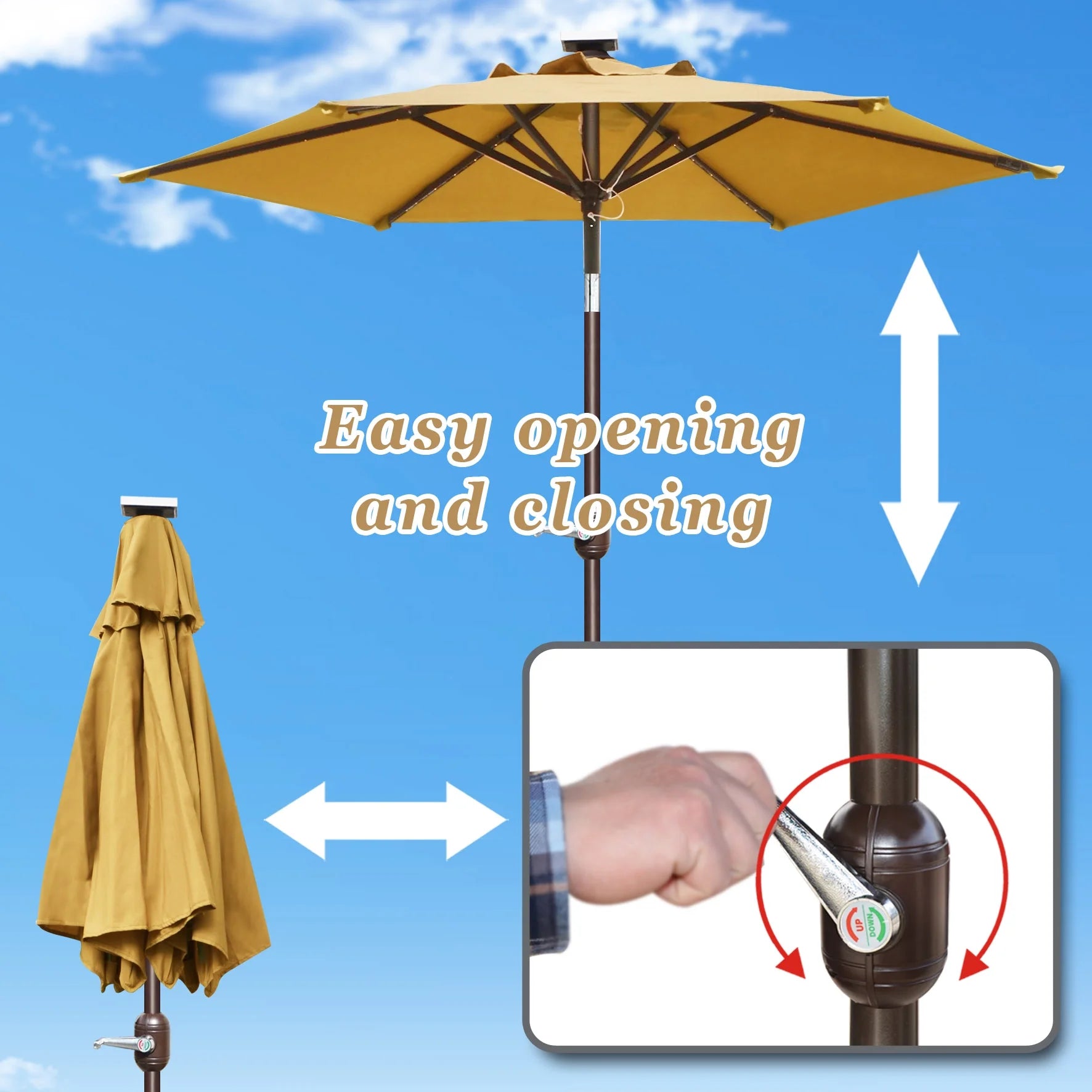 Sunny6.5ft Outdoor Patio Umbrella LED Lighted Tilt Aluminum Garden Market Balcony Sunshade