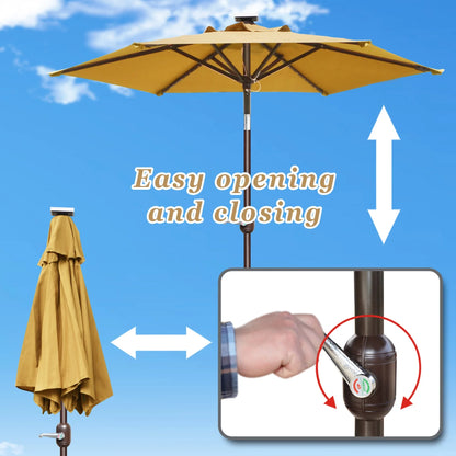 Sunny6.5ft Outdoor Patio Umbrella LED Lighted Tilt Aluminum Garden Market Balcony Sunshade