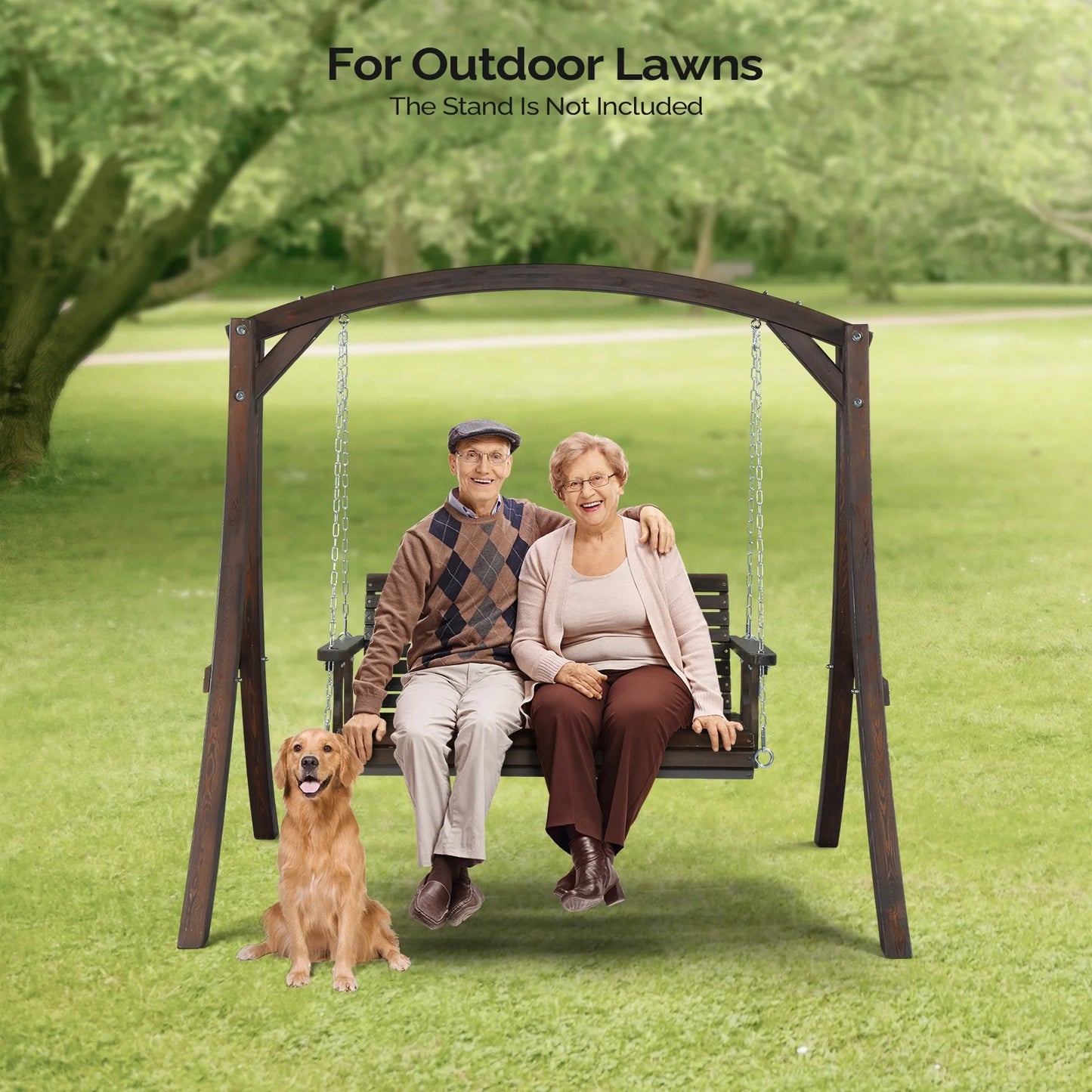 Ktaxon 4 FT Outdoor Porch Swing, Upgraded XL Size Seat Depth & Back Height Wooden Patio Swing, Heavy Duty 880 LBS Front Hanging Swing for Yard, Tree, Balcony (Rustic)