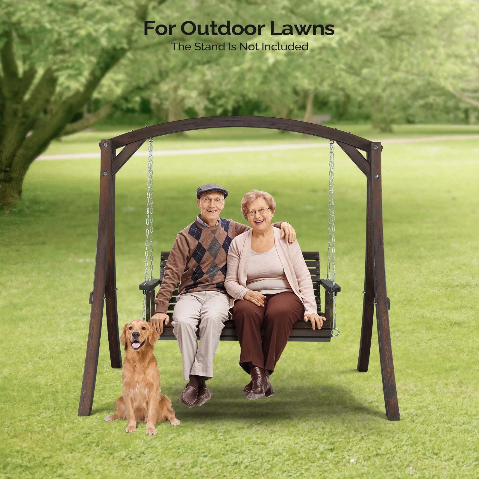 Ktaxon 4 FT Outdoor Porch Swing, Upgraded XL Size Seat Depth & Back Height Wooden Patio Swing, Heavy Duty 880 LBS Front Hanging Swing for Yard, Tree, Balcony (Rustic)